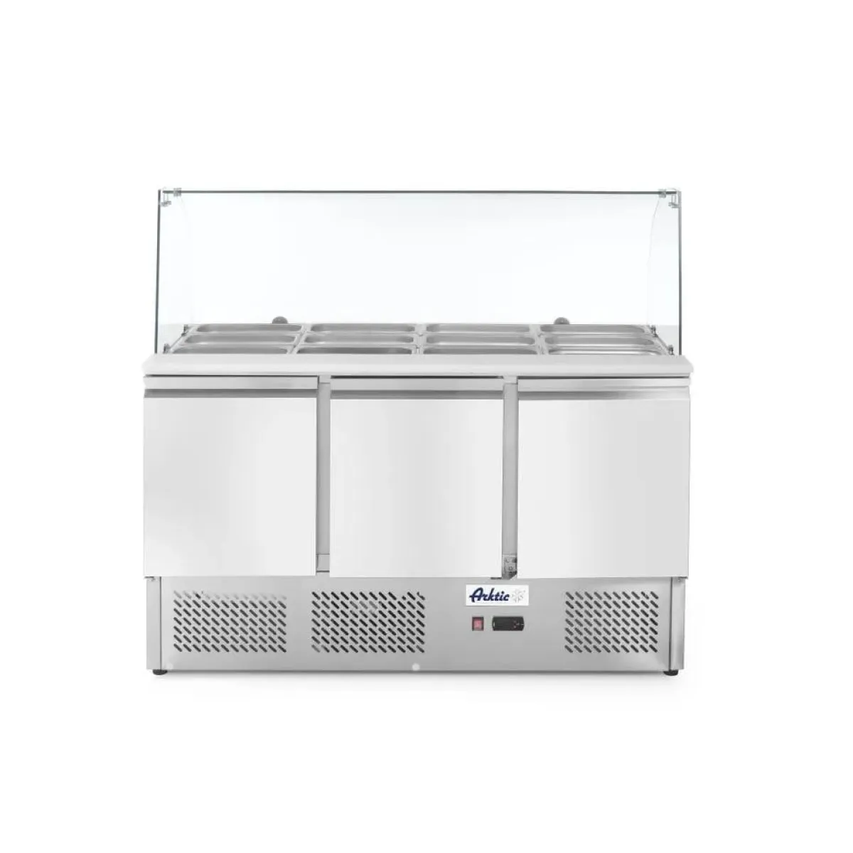 Hendi Arktic Saladette met 3 deuren en glazen vitrine 380L Clearance