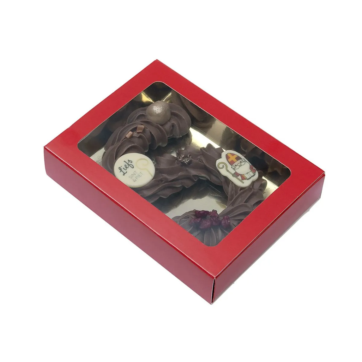 BrandNewCake Chocoladeletterdoos Klein GK1 Rood / Goud 26st Clearance