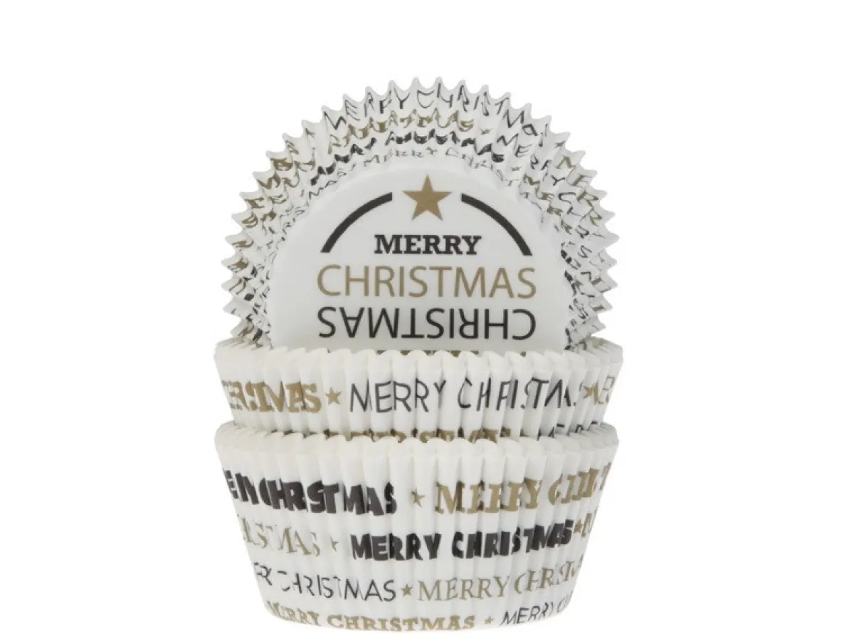 House of Marie Cupcake Vormpjes HoM Merry Christmas Zwart/Goud 50x33mm 50st Online