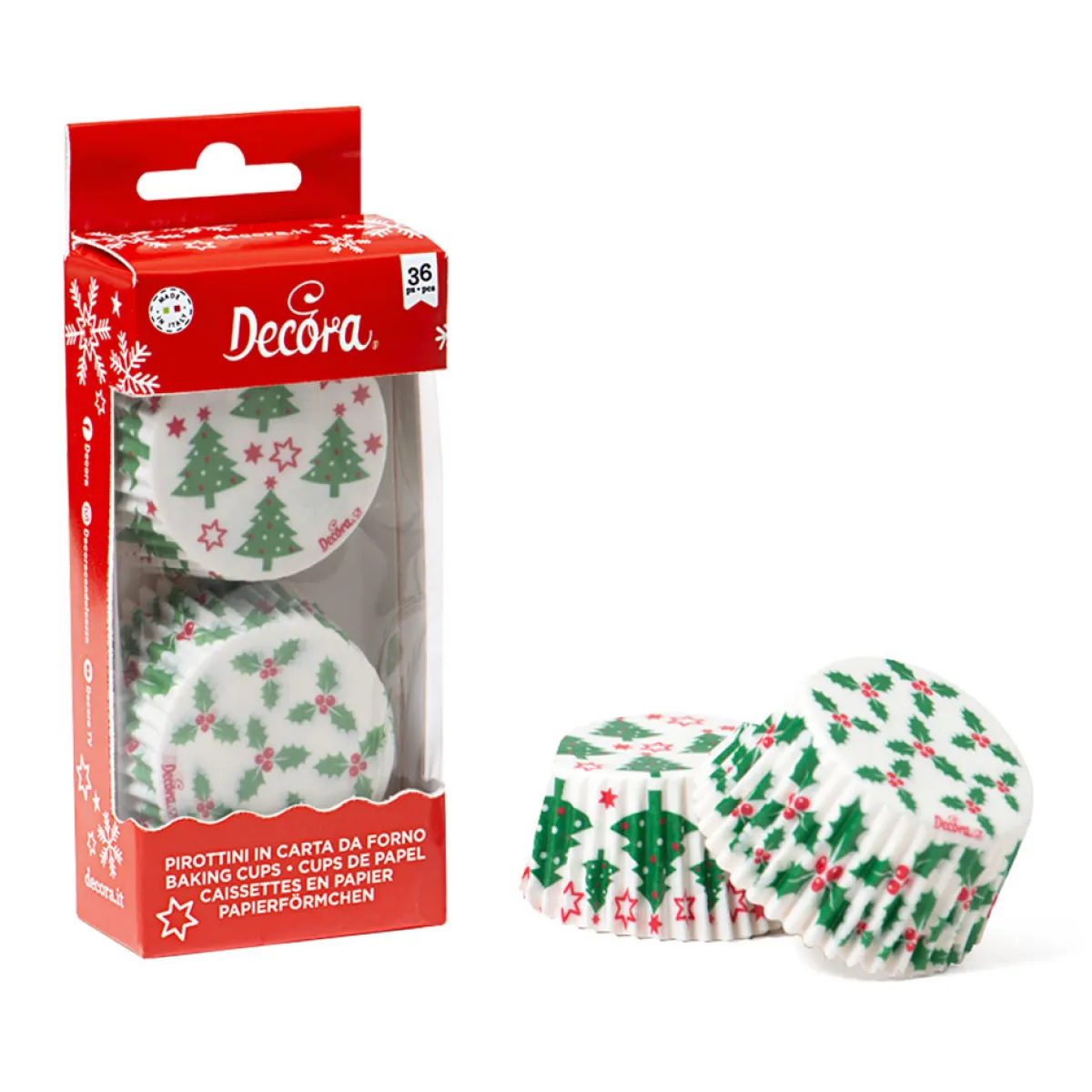 Decora Cupcake Vormpjes Kerstboom & Hulst Ø50x32(h) mm 36 stuks