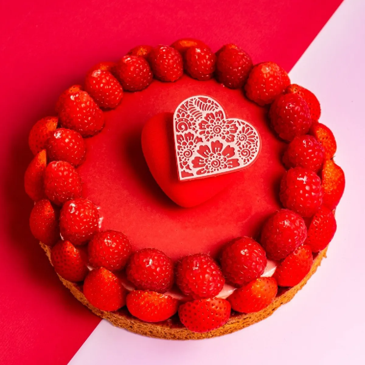 Dobla Chocoladedecoratie Lace Hart Rood / Wit (96 stuks) Online
