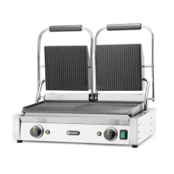 Hendi Contactgrill - dubbele versie Geheel geribd Hot