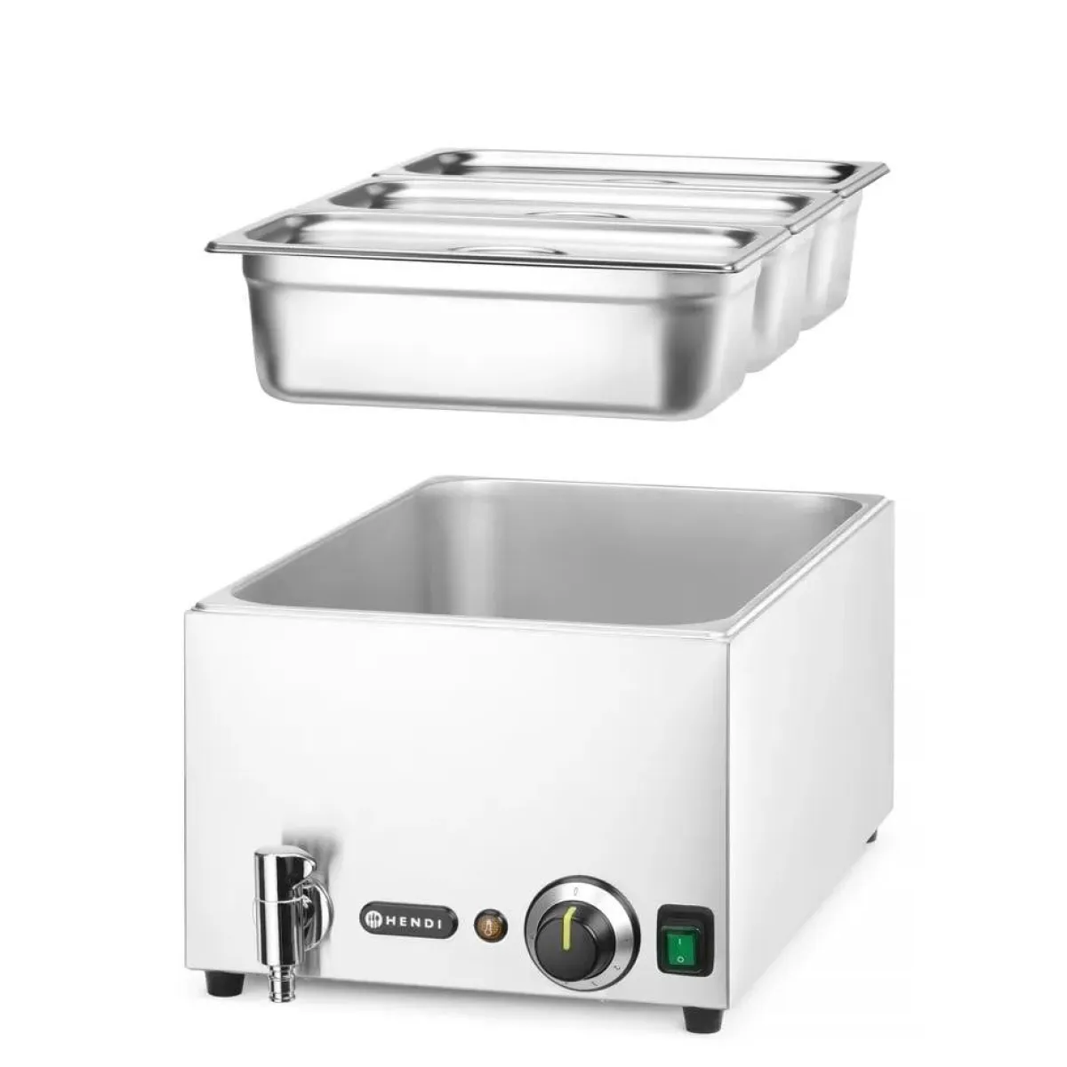 Hendi Set: Bain-marie met afvoerkraan + 3x GN 1/3 en deksel New