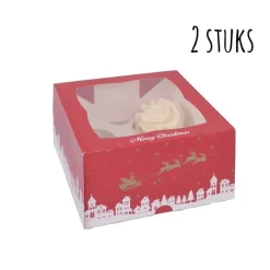 House of Marie HoM Cupcake Doosje 4 Kerst (incl. tray met venster) 2st. Outlet