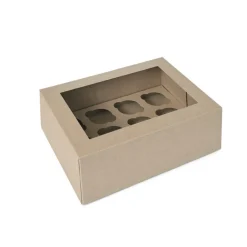 House of Marie HoM Cupcake Doosje 12 MINI Kraft (incl tray met venster) 2st Sale