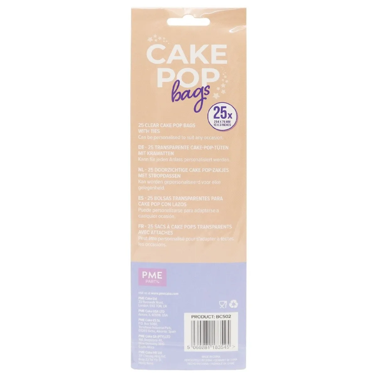PME Cakepop zakjes met zilveren strikjes 25x7,6cm 25st. New