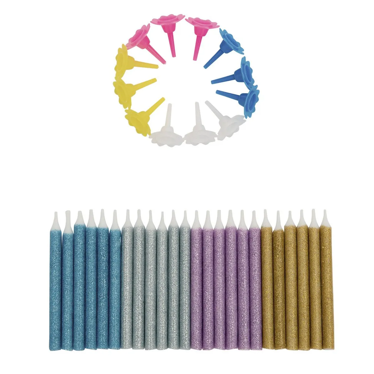 BrandNewCake Taartkaarsjes met houders Multi Glitter 24st Online