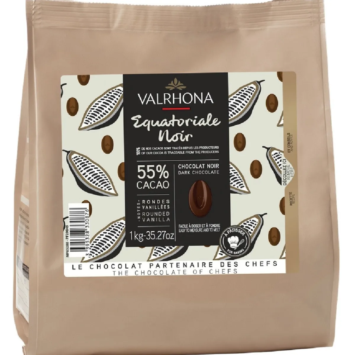 Valrhona Chocolade Druppels Puur Equatoriale (55%) 1kg