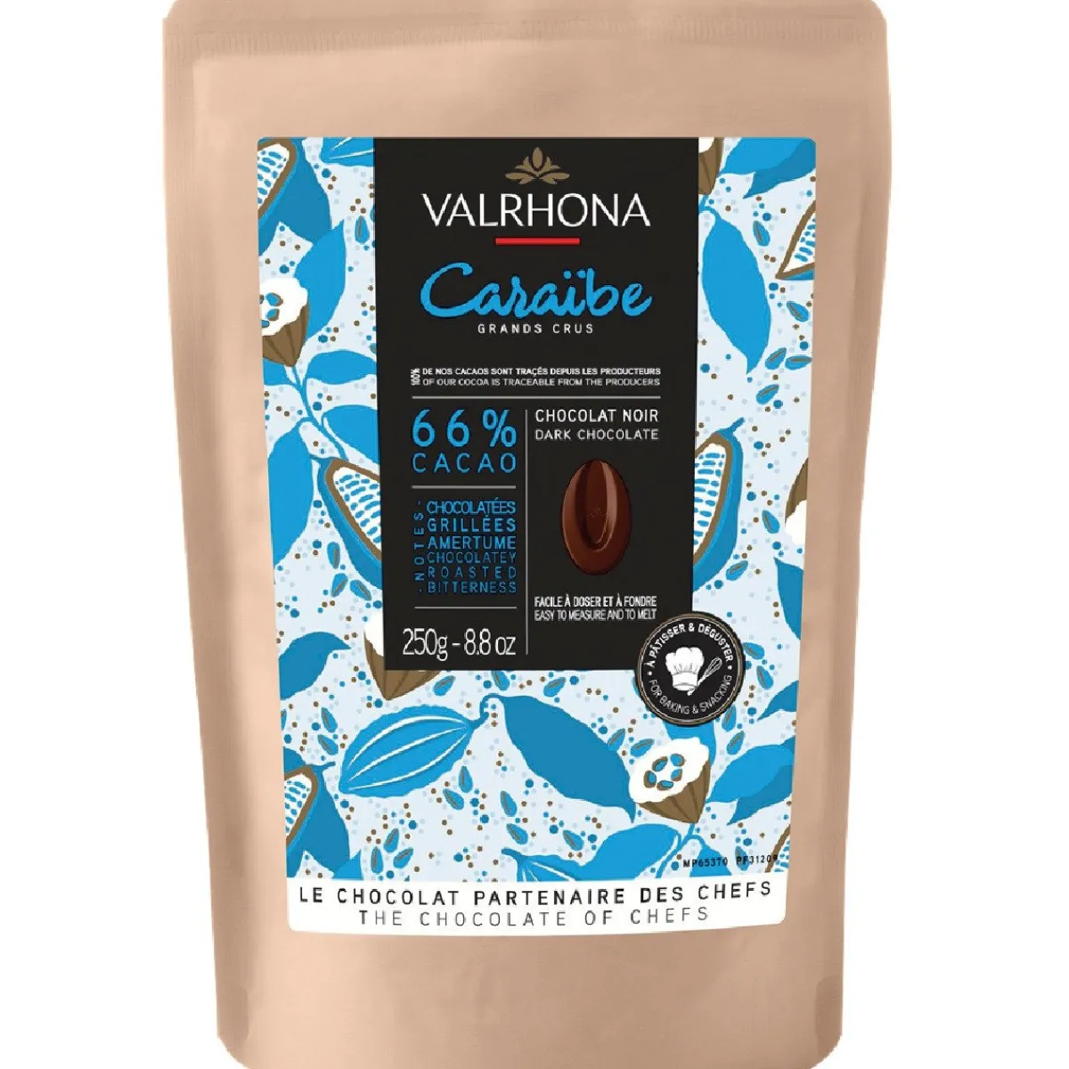 Valrhona Chocolade Druppels Puur Caraïbe (66%) 250g Clearance